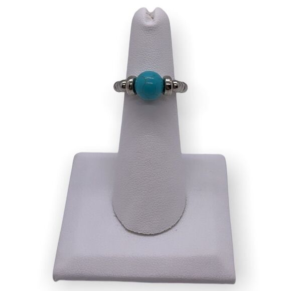 NWT Wool + Pepper Co. Turquoise + Silver Beaded Stackable Ring - Picture 1 of 5